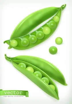 Pea pod. Vegetable 3d vector icon Stock Illustration