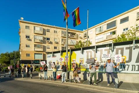 Peace activists protest, during war with Iran, Haifa Stock Photos
