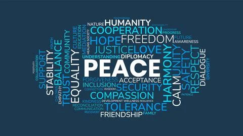Peace and Cooperation Word Cloud Typography with Positive Human Values Text.. 스톡 일러스트