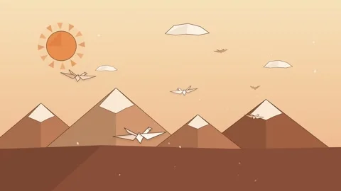 Peace and Freedom Concept Loop with Flying Paper Cranes over Mountain Peaks Video stock 347263290