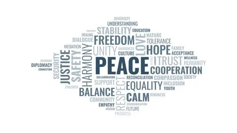 Peace and Harmony Word Cloud Typography Concept with Positive Social Values Stock Illustration