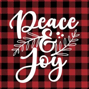 Peace and Joy - text on Red and black tartan plaid Scottish Seamless Pattern Stock-Illustration