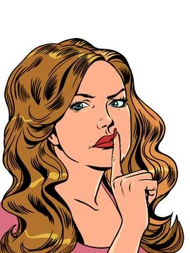 Peace and quiet in the room. The need to keep a secret. Girl showing silence Stock-Illustration