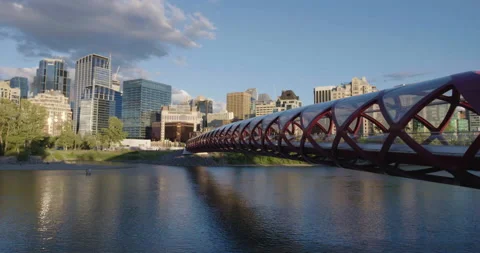 Peace Bridge Calgary Alberta Static Pan Bow River Stock Footage 137766423