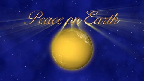 Peace on Earth text with rotating globe Stock Footage