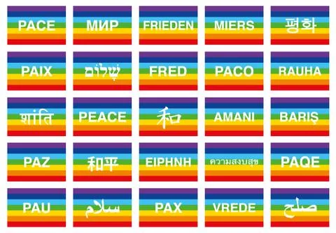 Peace flags in various languages of the world Stock Illustration