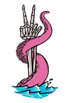 Peace hand and tentacle vector illustration hand drawn Stock Illustration