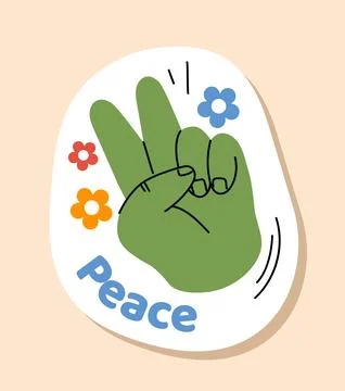 Peace hand sign sticker. Vector illustration Stock Illustration