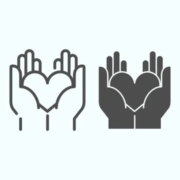 Peace hands with heart line and solid icon. Heart in hands vector illustration Stock Illustration