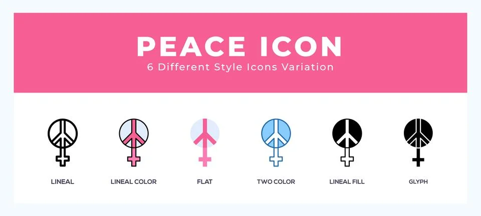 Peace icon set with different styles. Design elements for logo. Vector illu.. Illustrazione stock
