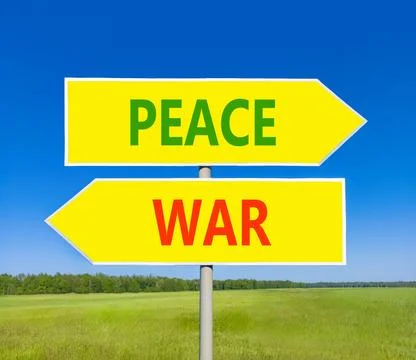 Peace instead war symbol. Concept words Peace and War on beautiful yellow r.. 스톡 사진
