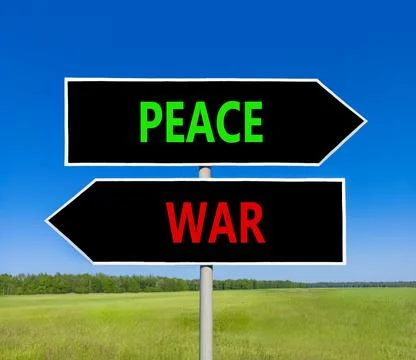 Peace instead war symbol. Concept words Peace and War on beautiful black ro.. 스톡 사진