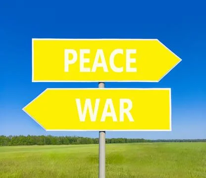 Peace instead war symbol. Concept words Peace and War on beautiful yellow r.. 스톡 사진