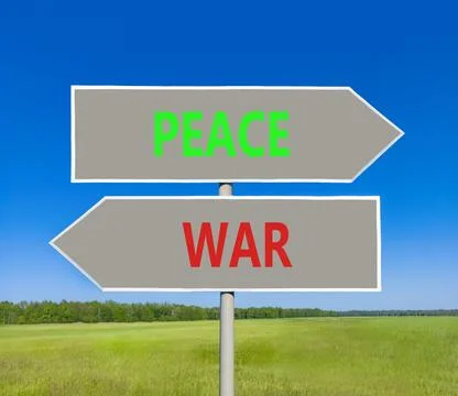 Peace instead war symbol. Concept words Peace and War on beautiful grey roa.. 스톡 사진