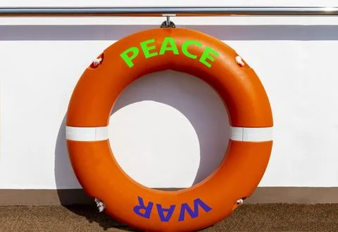 Peace instead war symbol. Concept words Peace and War on beautiful orange l.. Foto stock