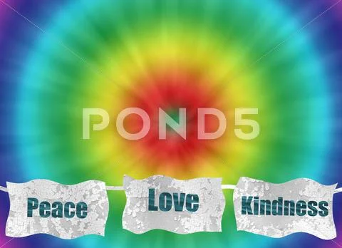 Peace love and kindness retro tie-dye background Stock Illustration