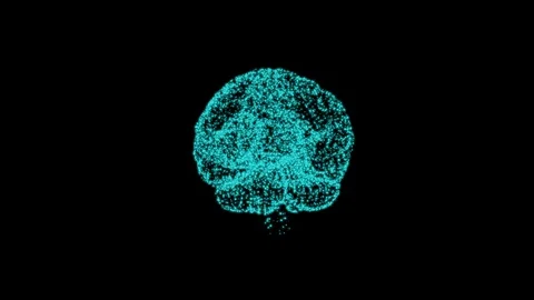 Peace of mind concept. Brain formed of abstract blue dot particles rotates in Stock Footage 121817824