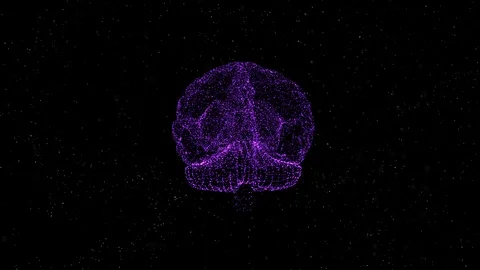 Peace of mind concept. Brain formed of abstract violet dot particles rotates in Stock Footage 121820733