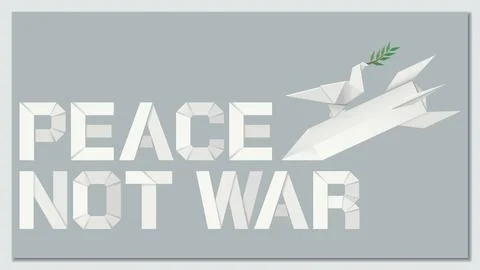 PEACE NOT WAR calligraphy with peace dove carrying olive branch on missile .. Иллюстрация