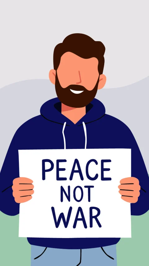 Peace Not War Message with Bearded Man Holding Protest Sign Vidéo 343180360