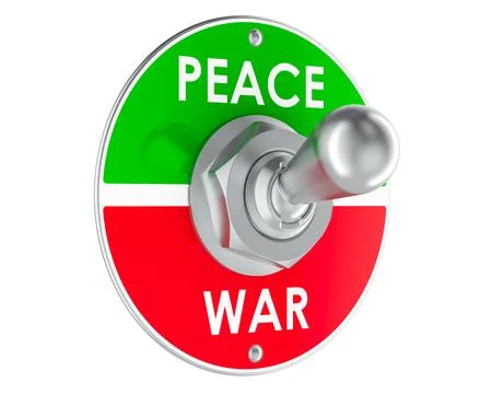 Peace or war switch, toggle switch lever. 3D rendering Illustrazione stock