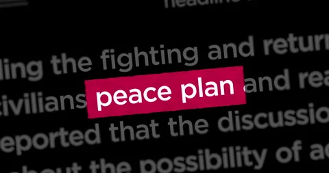 Peace plan for end the war headline news titles media Stock Footage 302547974