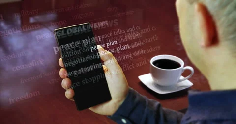 Peace plan for end the war news titles on smartphone screen in hand Stock Footage 302746453