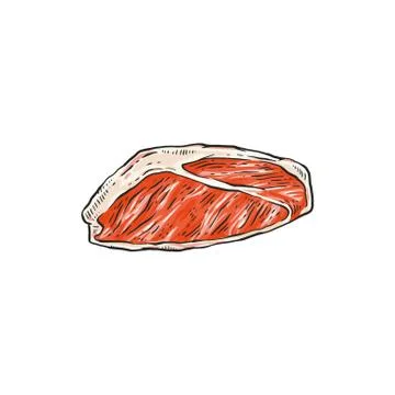Peace of raw red meat - beef, pork, lamb vector sketch illustration isolated. Stock Illustration