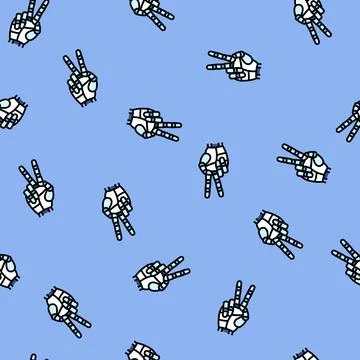 Peace robot hand gesture vector seamless pattern Stock Illustration