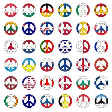 Peace sign with flags of different countries from the  world Stock Illustration