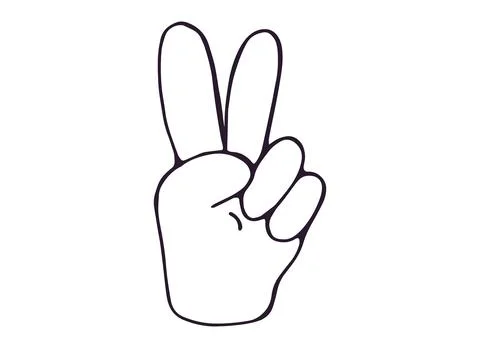 Peace Sign Hand Drawn Doodle Outline Isolated on White Background Stock Illustration