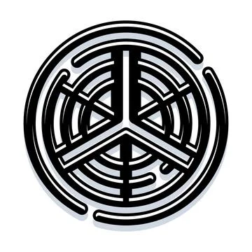 Peace symbol creating complex circle maze puzzle Stock Illustration