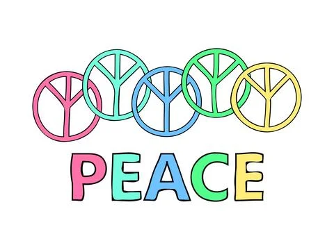 Peace symbol with text in psychedelic twisted style. Twisted peace symbol i.. Stock Illustration