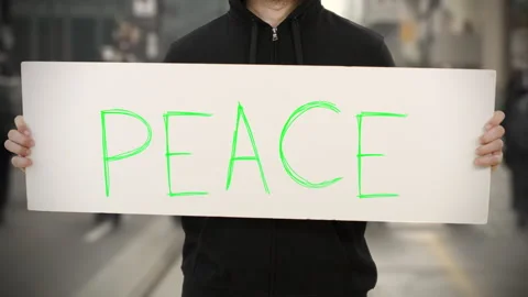 PEACE text on an activism banner Stock Footage 138720175