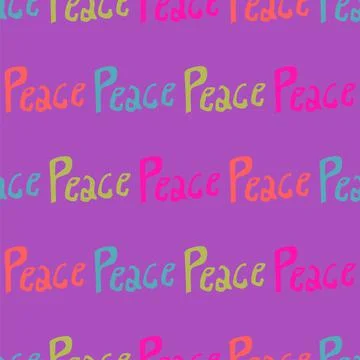Peace text vector repeat pattern in cute multicolor on purple Illustrazione stock