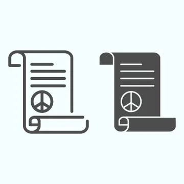 Peace treaty line and solid icon. Document with peace symbol vector illustration Illustrazione stock