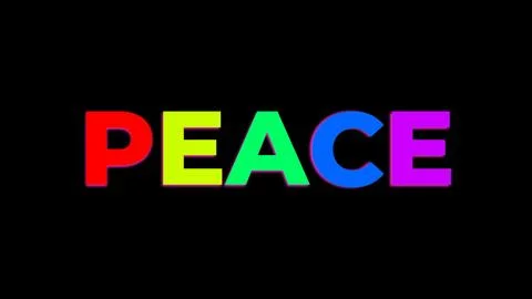PEACE words with rainbow colored letters on a black background Stock Illustration