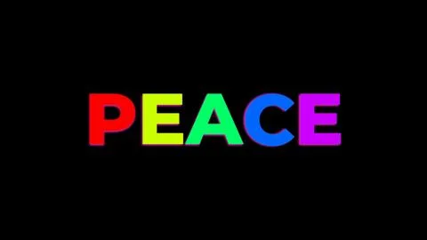 PEACE words with rainbow colored letters on a black background Stock Illustration