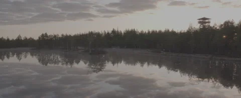 Peaceful and serene sunrise in Mukri bog in Estonia in spring. Stock Footage