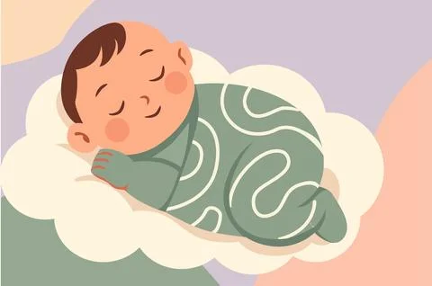Peaceful Baby Sleeping on Cloud Vector Illustration Stock Illustration