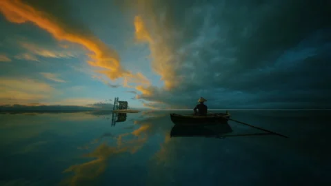 Peaceful Boat At Dusk Loop Video stock 165814786