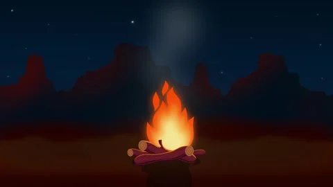Peaceful Campfire Animation with Flickering Flames and Rising Smoke Stock Footage 296646440