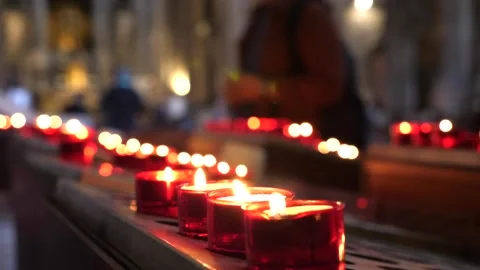 Peaceful Candle Lighting Experience Held Within a Beautiful Church Sanctuary. Stock Footage 305458997