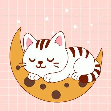 Peaceful Cat Napping on Moon with Stars Stock-Illustration