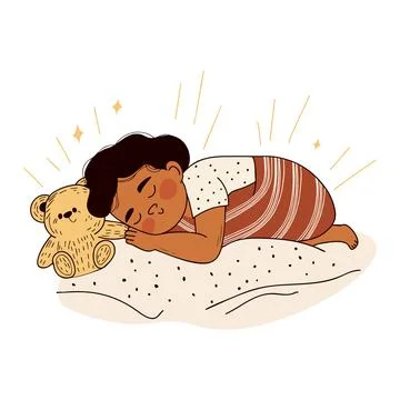 Peaceful Child Sleeping with Teddy Bear Stock Illustration