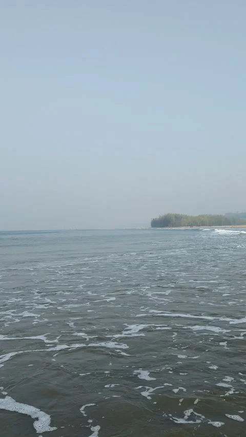 ?Peaceful Coastal Scenery Featuring Rolling Waves and Misty Morning Sky Stock Footage 329917834