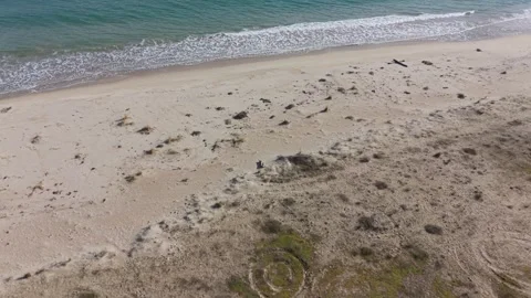 Peaceful coastline with soft surf patterns and textured golden sand Stock Footage 328571928