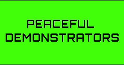 Peaceful demonstrator text green screen, masked glitched effect. Stock Footage 132618801