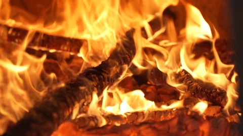 Peaceful fireplace with slow motion flames Stock Footage 127836065