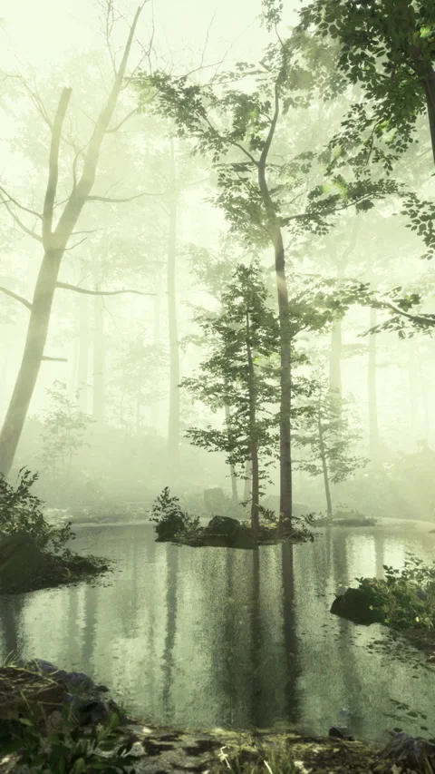 Peaceful forest pond setting, Serene nature scene with tranquil water Stock Footage 326162673